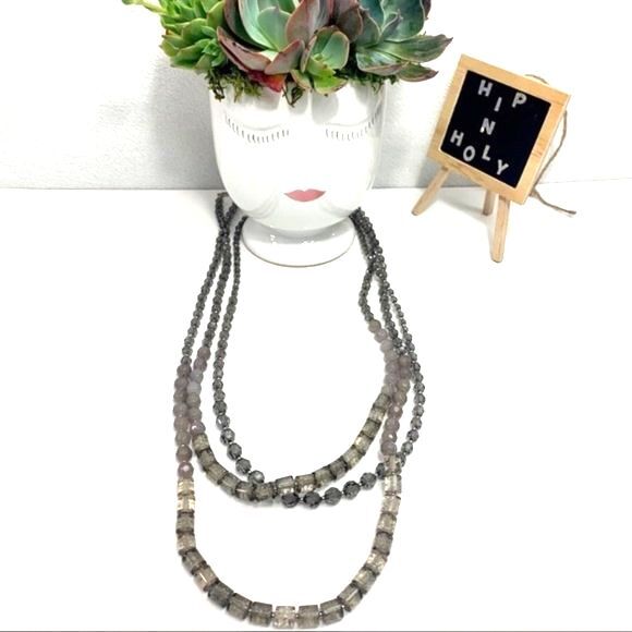 CHICO’S MULTI STRAND BEADED LONG NECKLACE GRAY - Picture 2 of 7